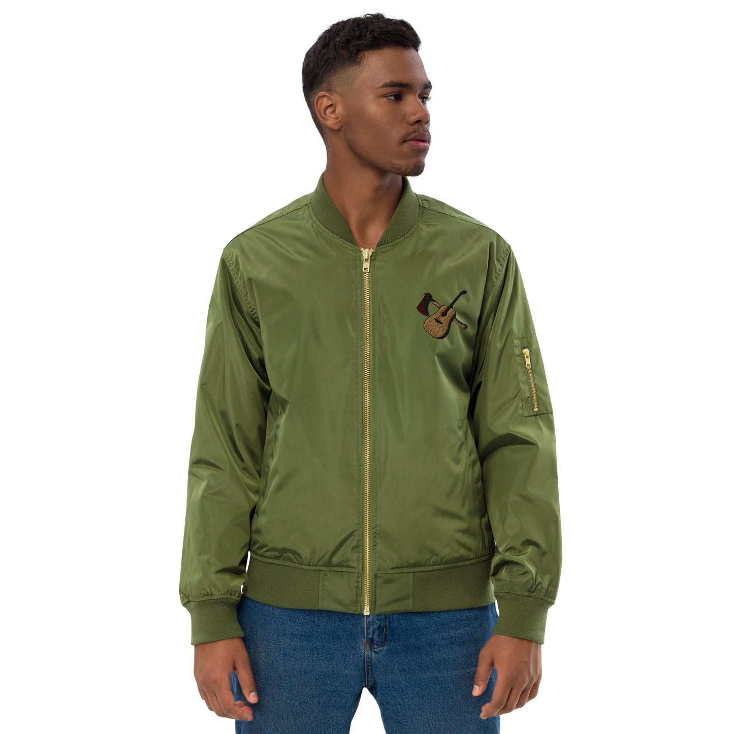 Premium recycled bomber jacket "Guitar & Axe"