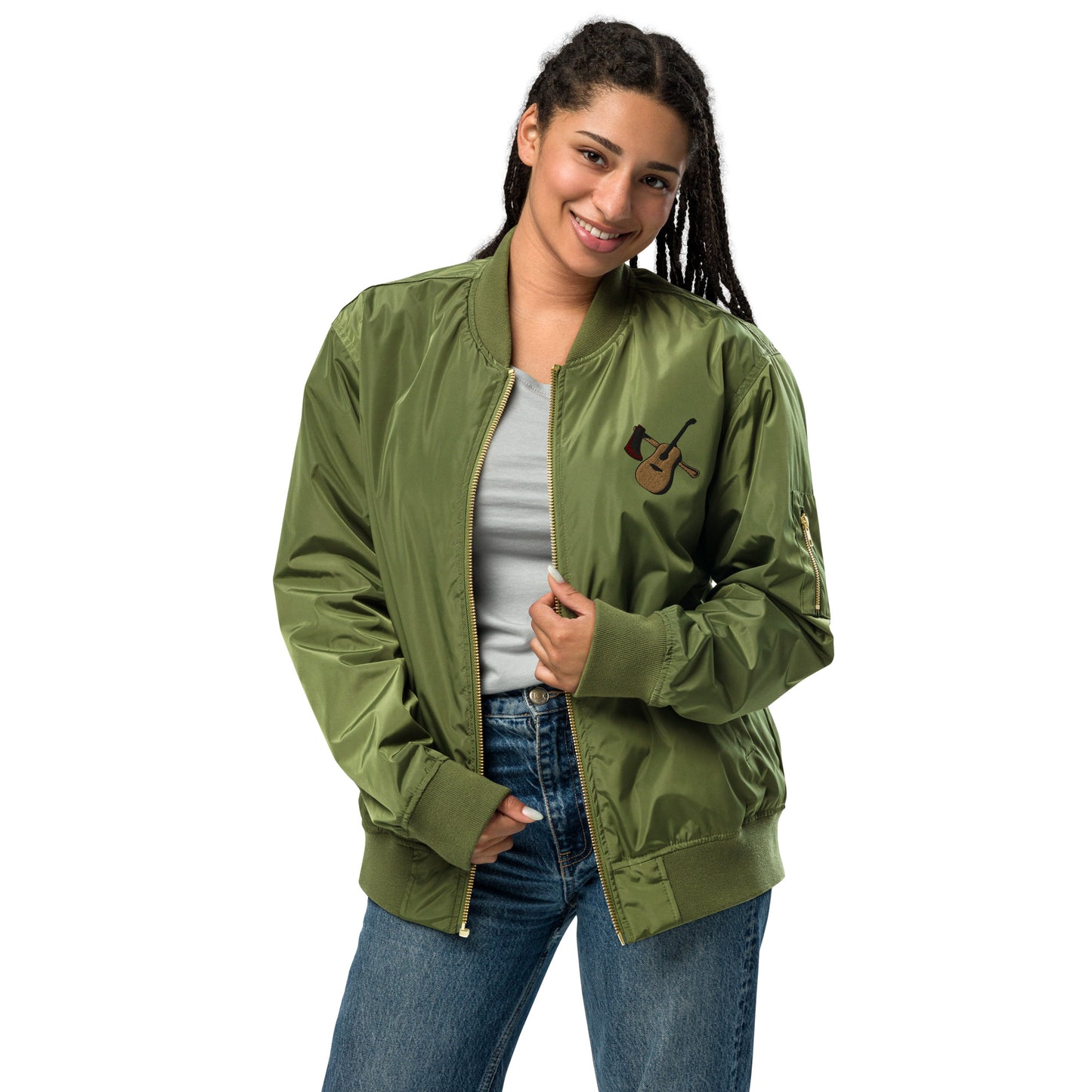 Premium recycled bomber jacket "Guitar & Axe"