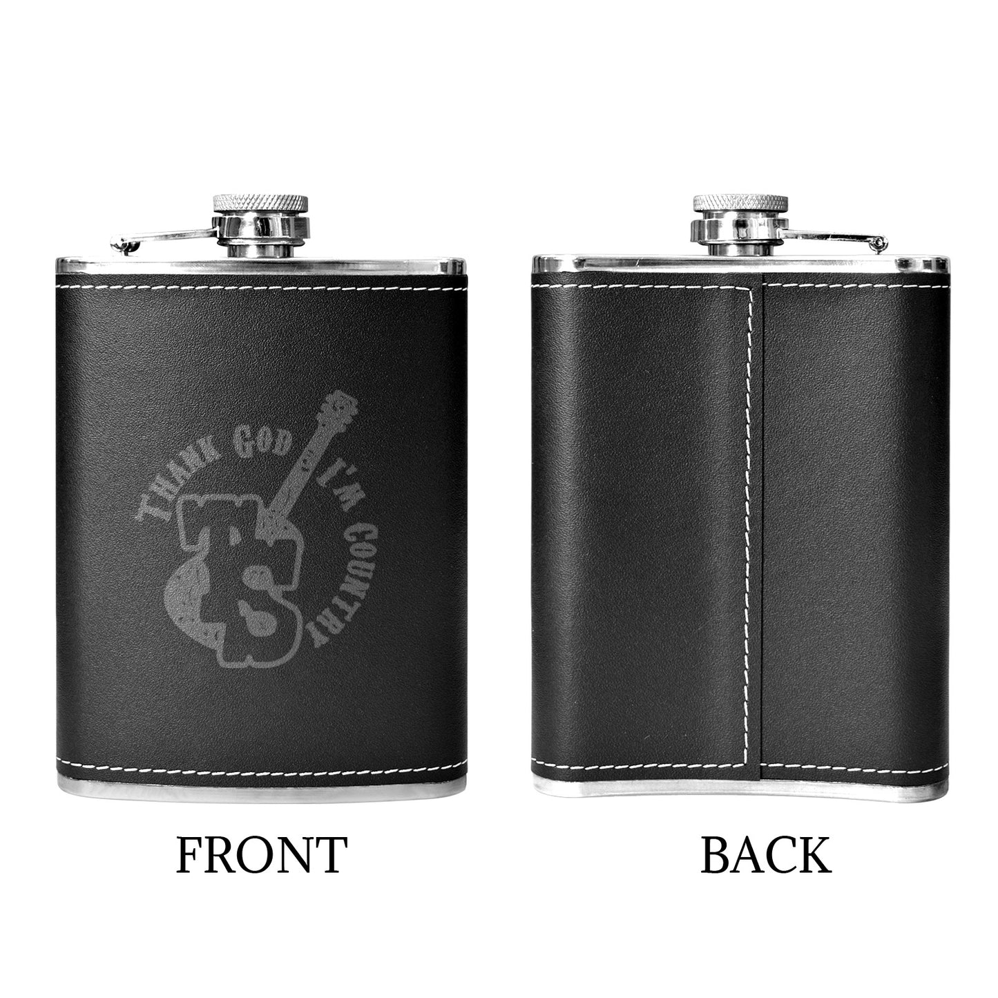 8 oz Black Hip Flask 'Thank God I'm Country'