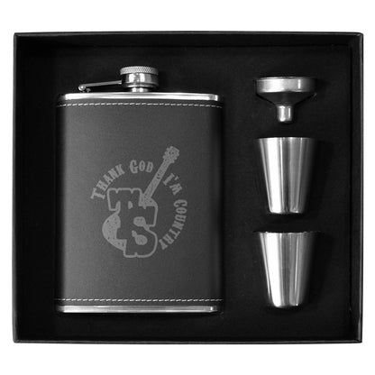 8 oz Black Hip Flask 'Thank God I'm Country'