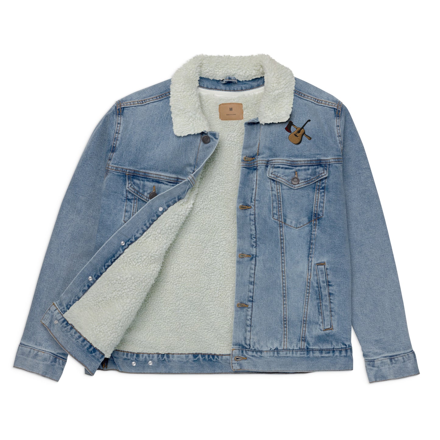 Unisex denim sherpa jacket "Guitar & Axe"